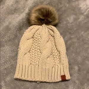 Beige Pom beanie